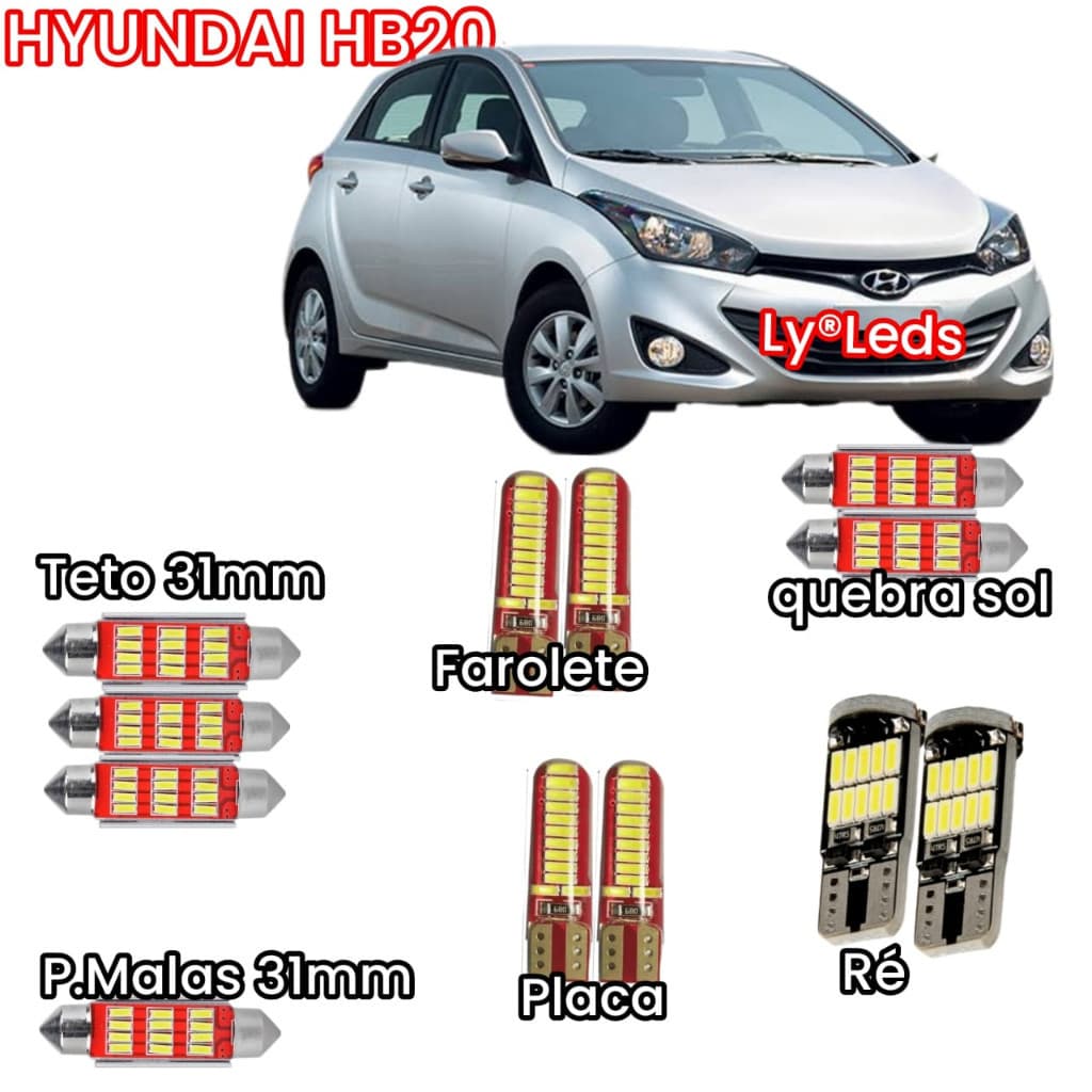 Kit Lampada Led Interno Externo Kit Led Hb20 2013/2020 Full Led