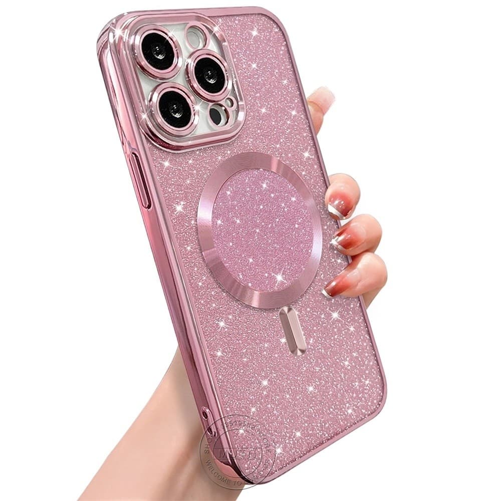 iPhone 16 15 14 13 12 11 Pro Max Plus 16E Glitter Brilhante Capa Chapeamento Macio Carregamento Sem Fio Bling