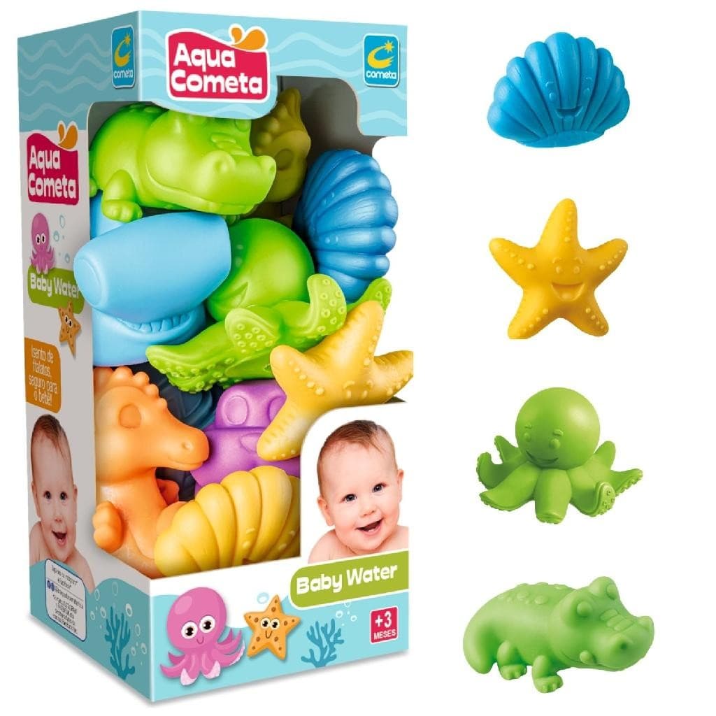 Kit 10 Animais Aquáticos Super Soft Para Bebês, Brinquedos P/ Banho - Cometa