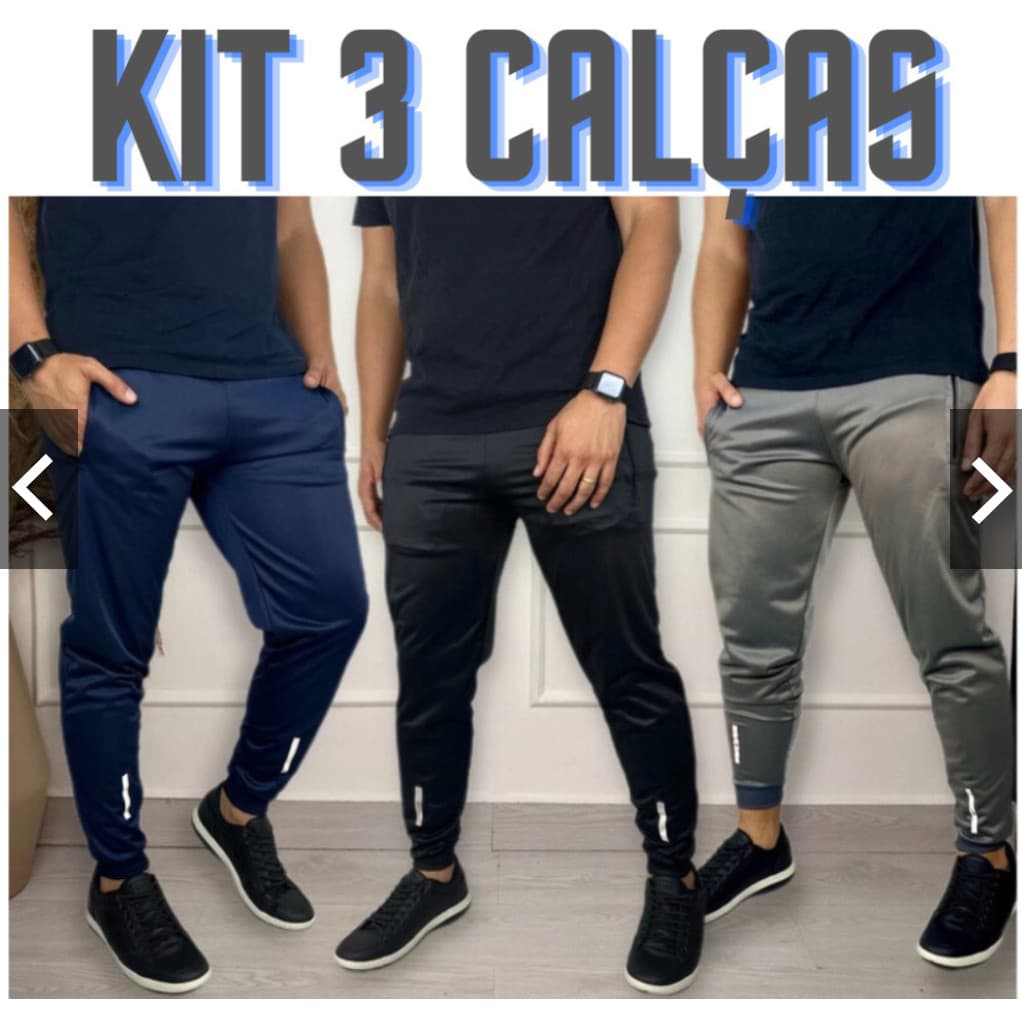Kit 3 Calça Corta Vento símbolo Refletivo Dri Fit Jogger