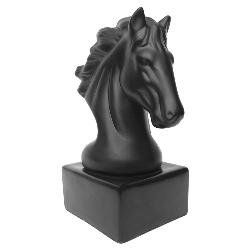 Escultura Estatueta Cabeça de Cavalo Decorativa Preta 28cm