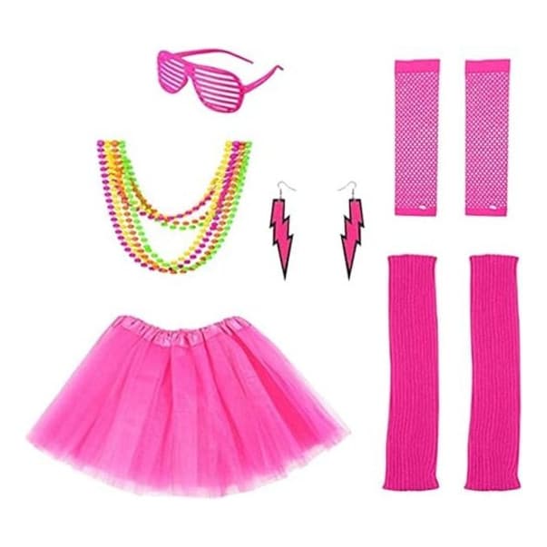 Conjunto Fantasia de Festa Retrô Rosa Anos 80 90 + Acessórios