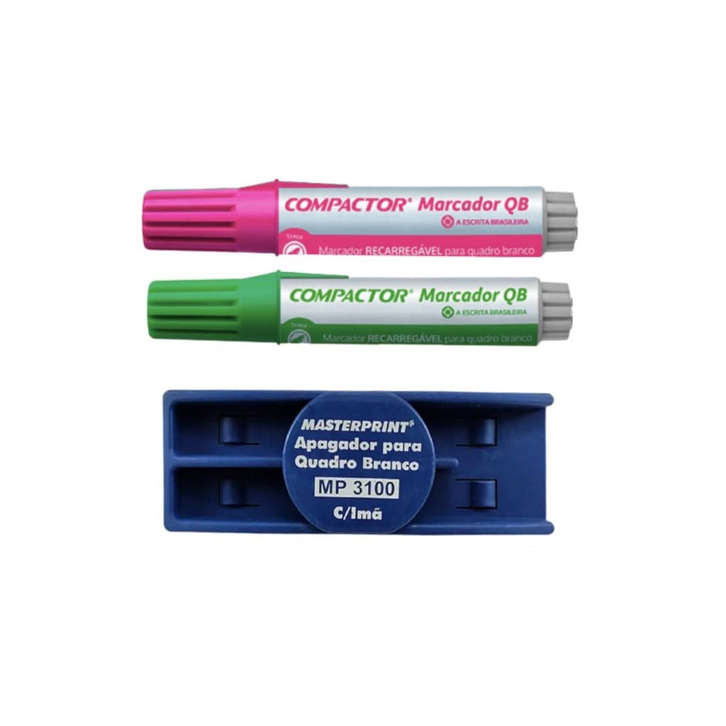 Kit com 2 Marcadores Para Quadro Branco + Apagador - COMPACTOR