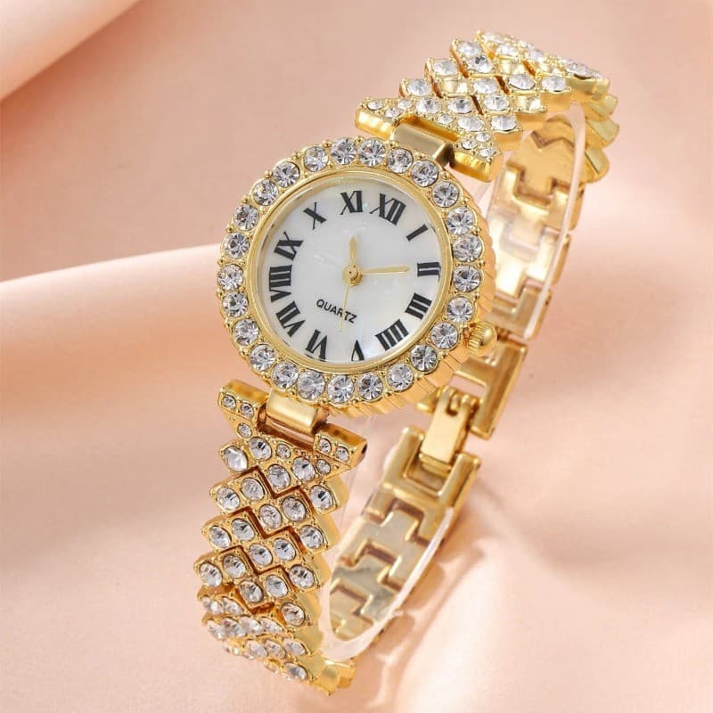 Moda Diamante Relógio Incrustado Feminino De Quartzo Pulseira