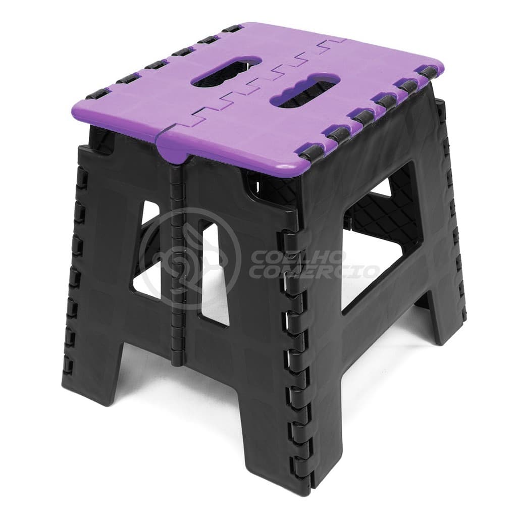 Banco Dobrável de Plástico Resistente Portátil com Alça Banqueta para até 100Kg Roxa