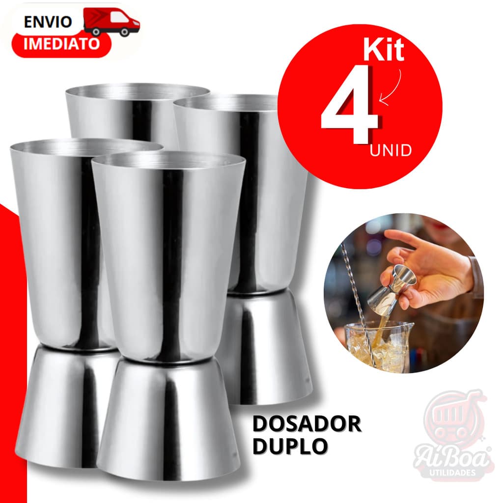Kit 4, 2 ou 1 unid - Dosador Duplo Inox 25/50ml Profissional Para Drinks e Coquetelaria Bar Doméstico