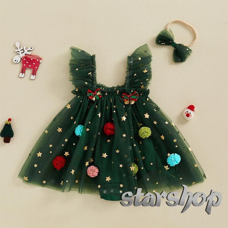 Starshop-Macacão Para Bebês Meninas , Roupas De Natal , Bobbles , Sinos , Decoração , Saias De Malha , Bainha , Sem Mang