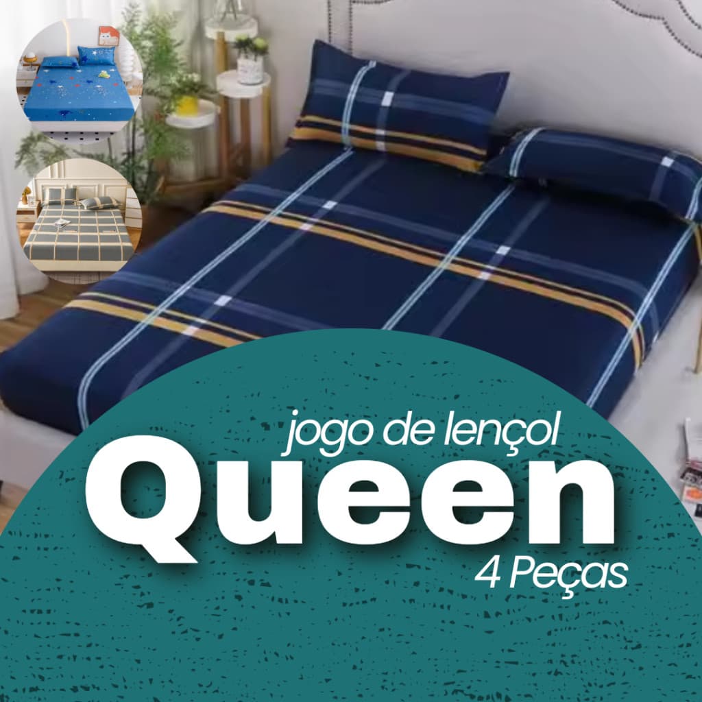 Jogo de Lençol Queen Size- Microfibra Estampado 4 Peças com Elástico - Estampas Sortidas