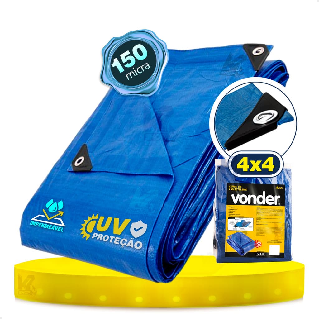 Lona Polietileno 4x4 Azul Vonder Profissional Impermeável Proteção UV Reforçada Piscina Construção Pesca