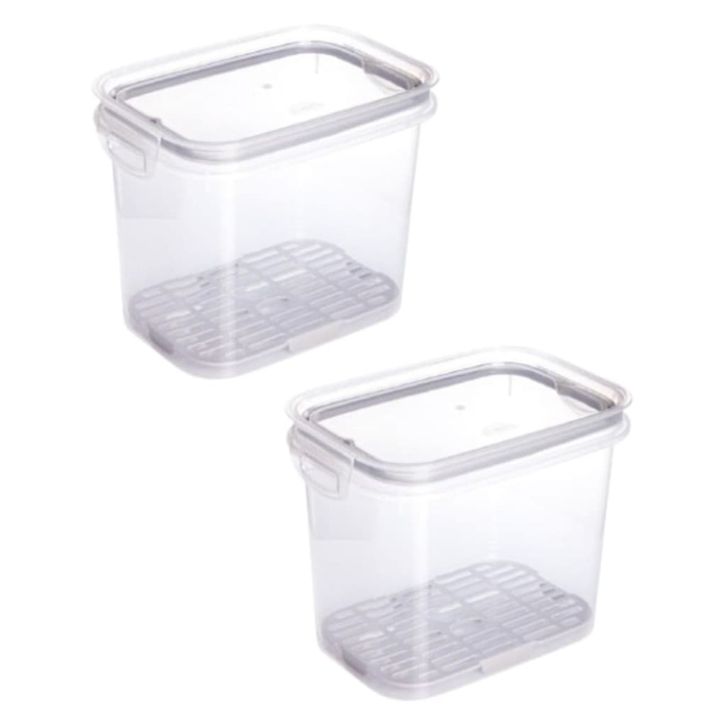 Kit com 2 Potes Herméticos Travas com Escorredor 1,8L Cinza Resistente Prático Borracha Empilhável