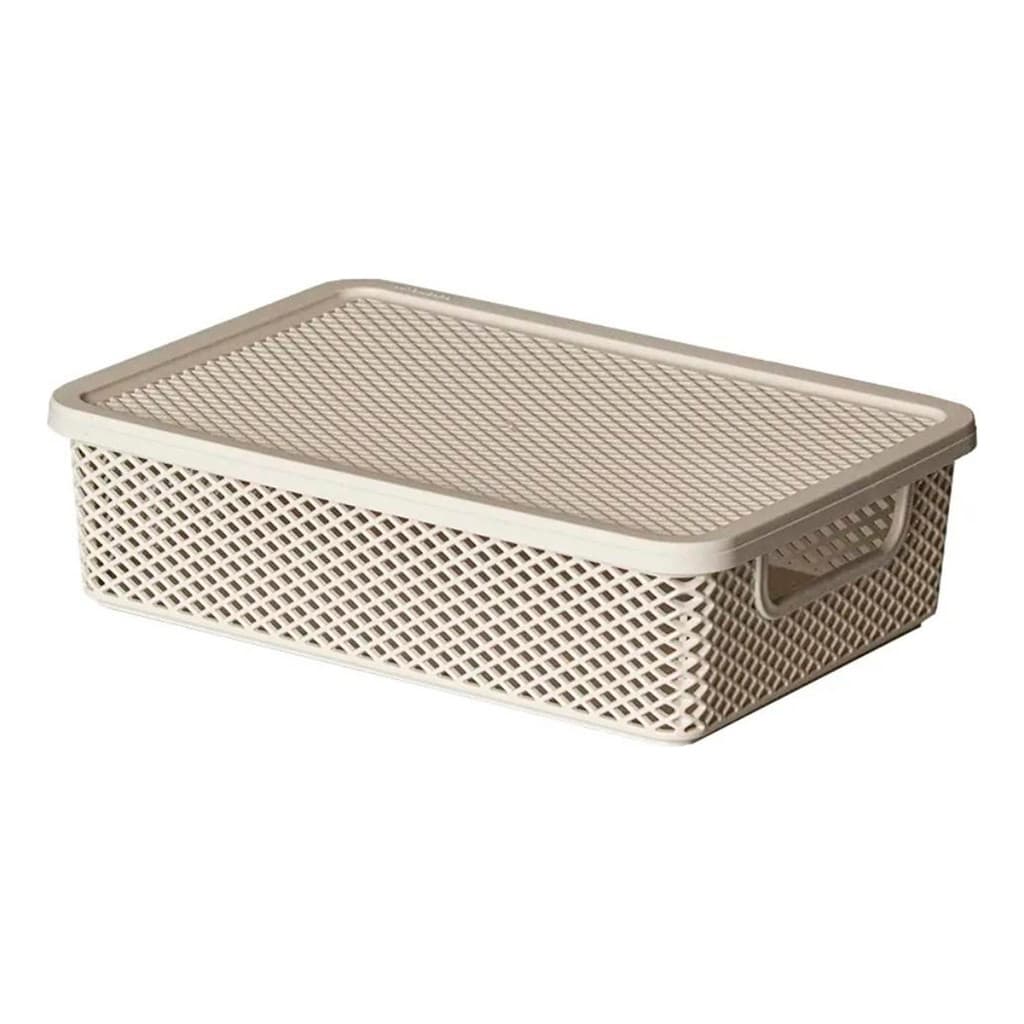 CESTO ORGANIZADOR C/ TAMPA CREME 37X27X8 CM LINEA