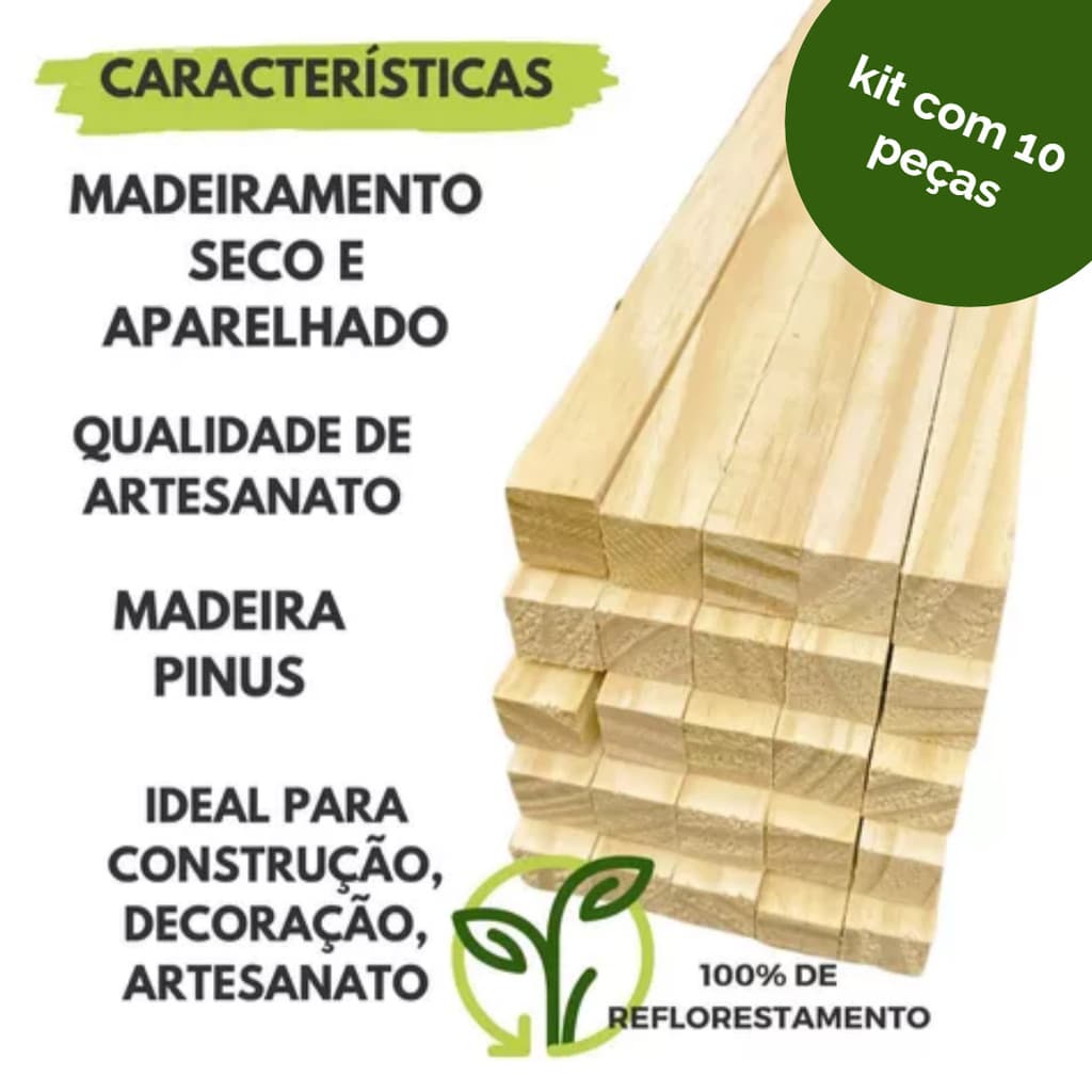 Ripa de Madeira Pinus 2x1,5 cm para Artesanato Pacote com 10 UNIDADES