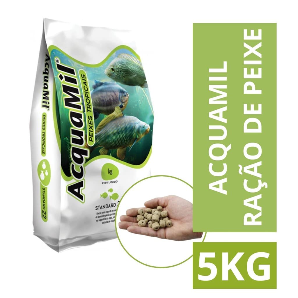 RAÇÃO ENGORDA PEIXES ACQUAMIL P22 FURADINHA SISTEMA CRIAÇÃO PESCAR, PESQUEIRO 5KG