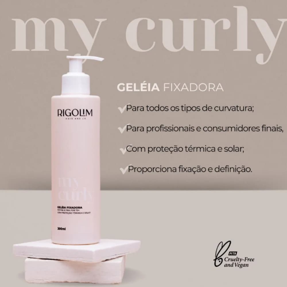 Geléia Fixadora Com Proteção Térmica e Antifrizz My Curly Rigolim 300ml