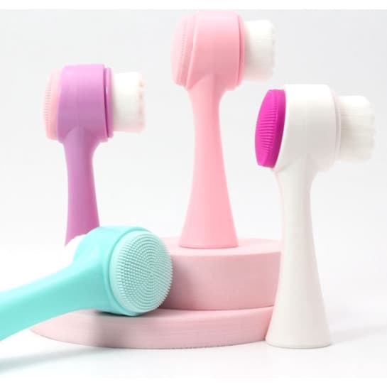 Kit 3 Escova Limpeza Facial 2 Em 1 Aparelho Massagem Esponja Cerdas Macias Dupla Face Escova De Limpeza