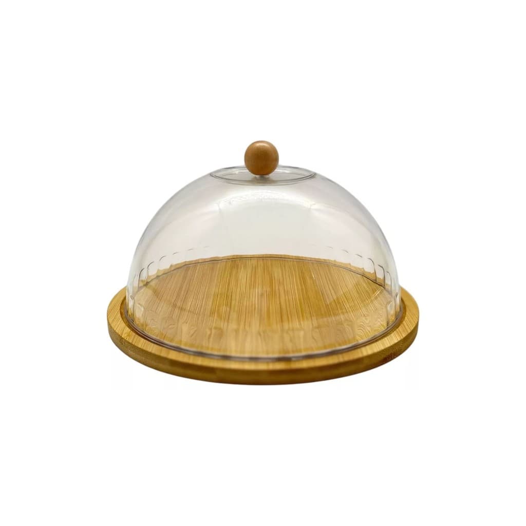 Queijeira C/ Base De Bambu E Tampa De Acrílico Redonda Porta Queijo Design Sofisticado Prático