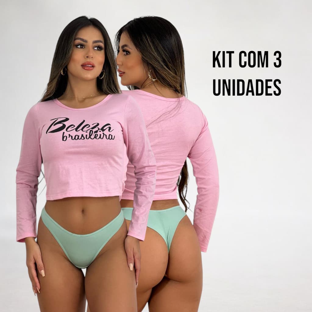 Kit 3 Calcinha Fio Duplo São Paulo Tanga Levanta Bumbum  Microfibra de Poliamida