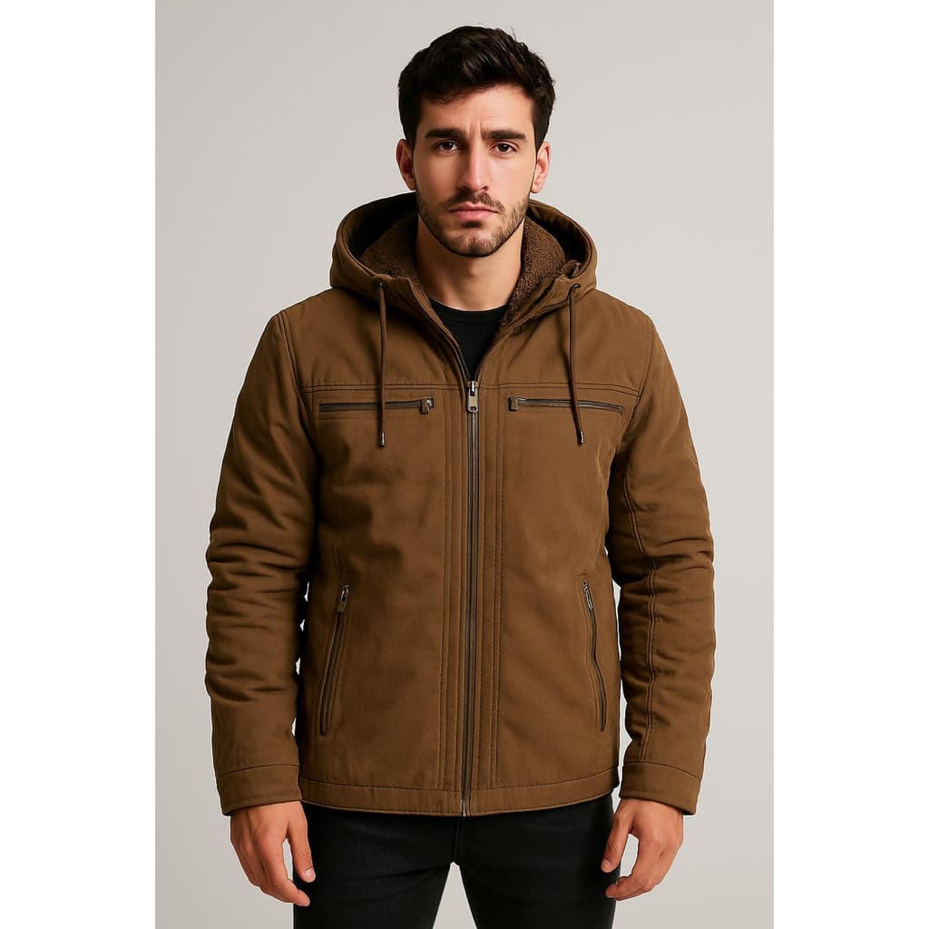 Jaqueta Sarja Masculina Com Capuz Removível Forrada