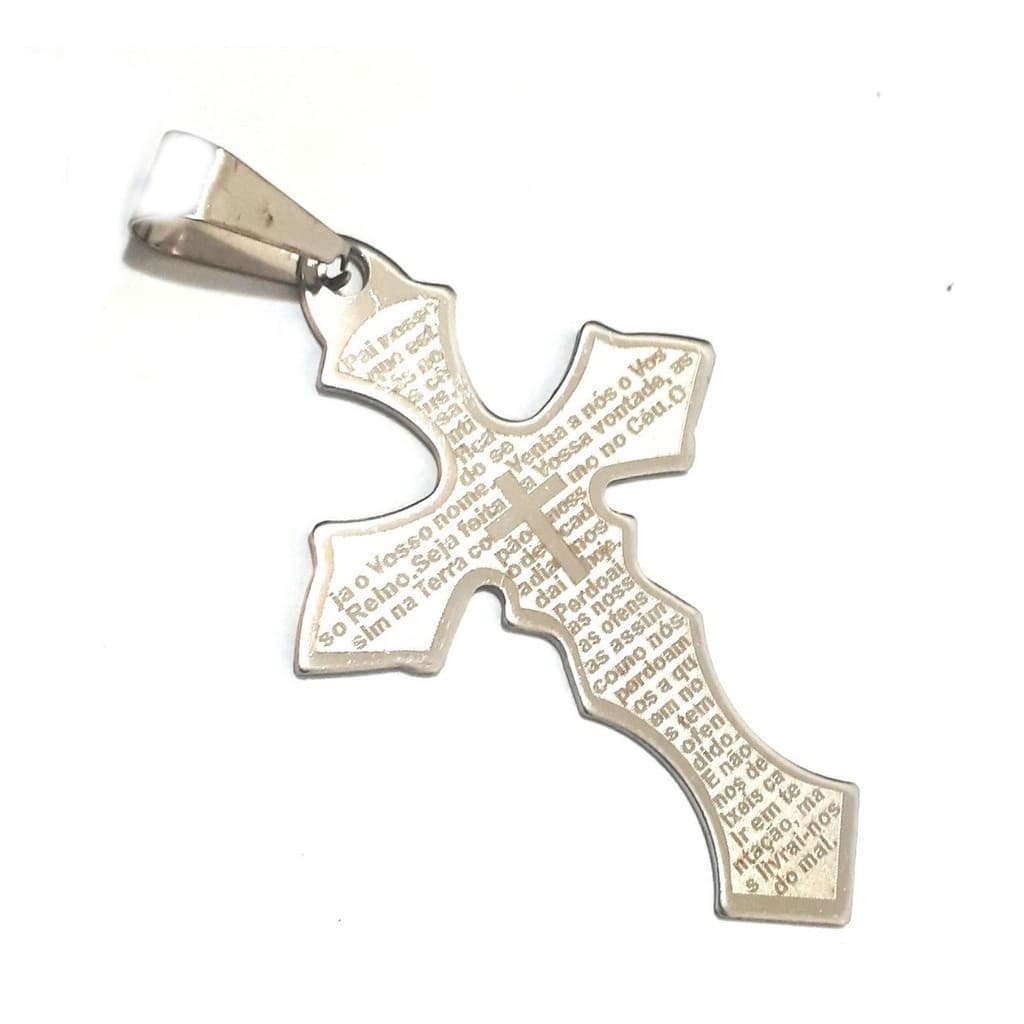 Pingente Crucifixo Grande Oração Pai Nosso Aço envio já