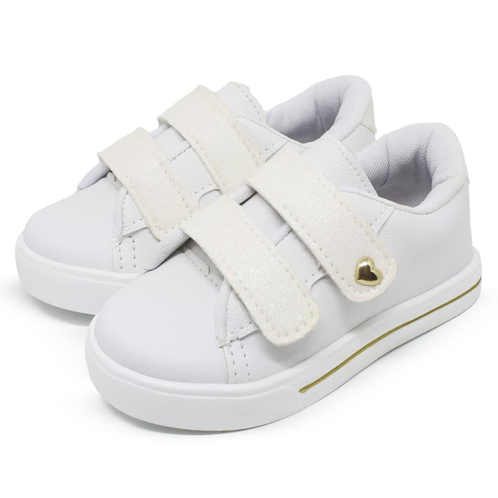 tênis infantil feminino branco casual perfeito para passeio