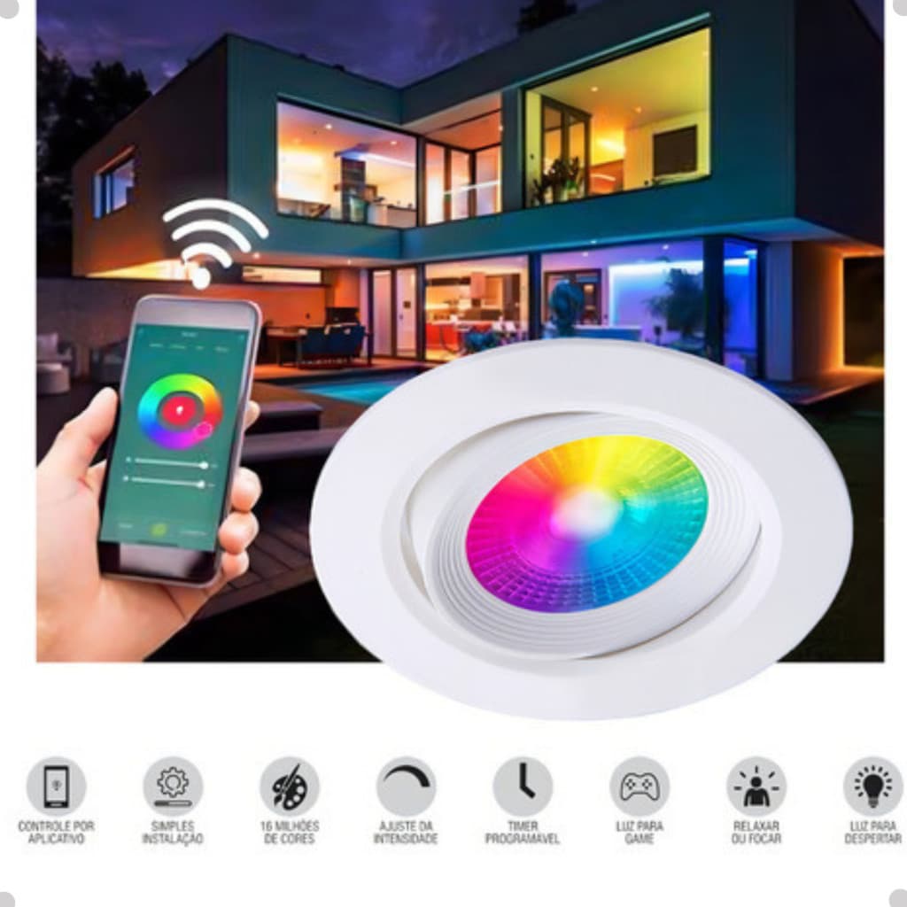 Spot Inteligente Led 5W Embutir Sobrepor RGB Luminaria Paflon Smart Wifi Direcionavel Alexa