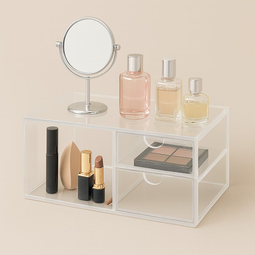 Gaveteiro Organizador Acrílico 2 Gavetas + Espaço – Organizador de Maquiagem, Perfumes e Cosméticos