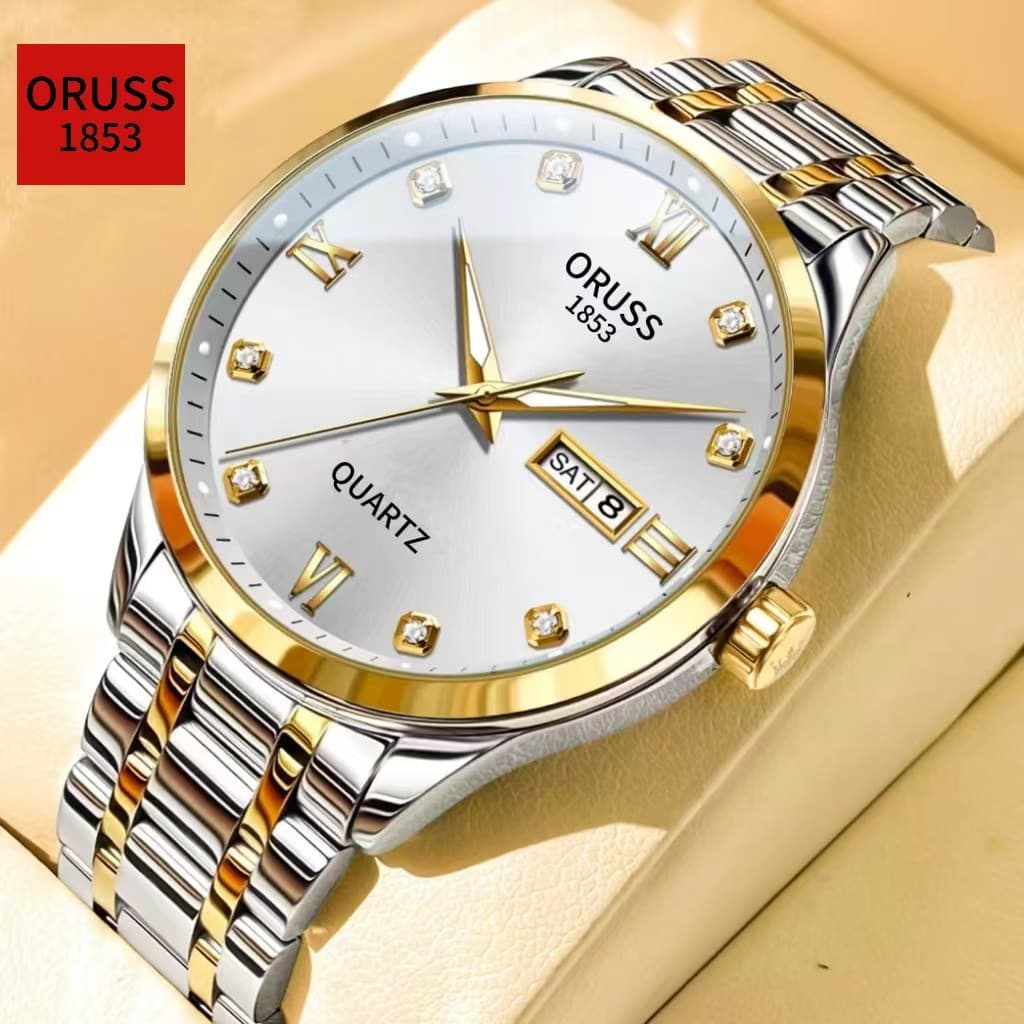 Original masculino/feminino de aço inoxidável calendário duplo luxo impermeável luminoso prata relógio para homens analó