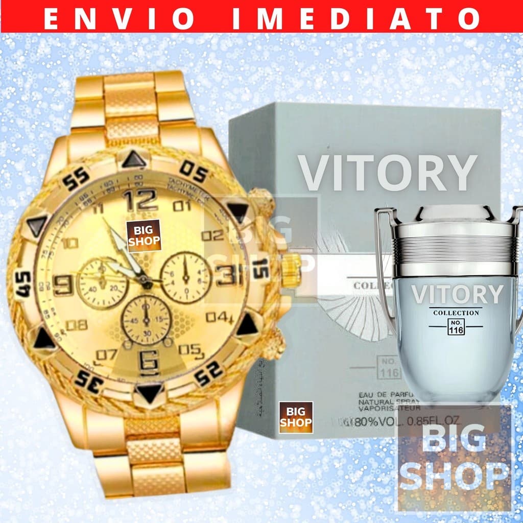 Kit Florenza: Relógio Dourado 24k e Perfume Importado - Presente Perfeito para HomenS