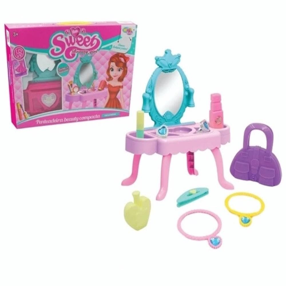 Penteadeira Infantil Princesa Com Espelho E Acessorios Brinquedo Rosa Menina