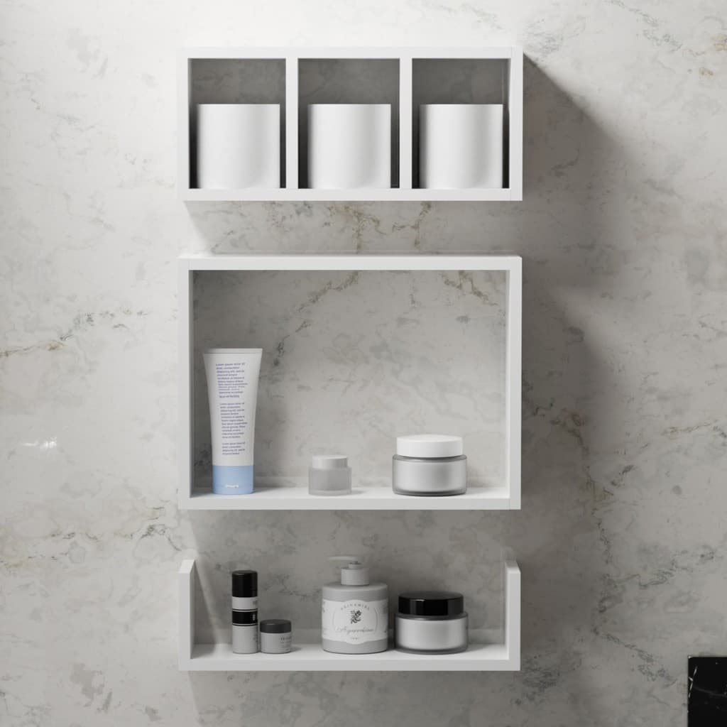 Kit Prateleiras 3 Peças Suspensa Para Banheiro Decorações MDF fosco Branco Organizador Banheiro