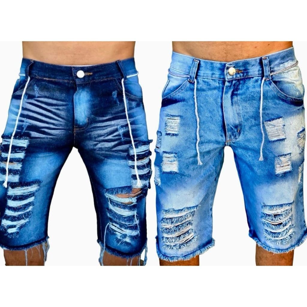 Kit 2 Bermudas Jeans Confortaveis Masulina Rasgadas 100% Algodão Alta Qualidade
