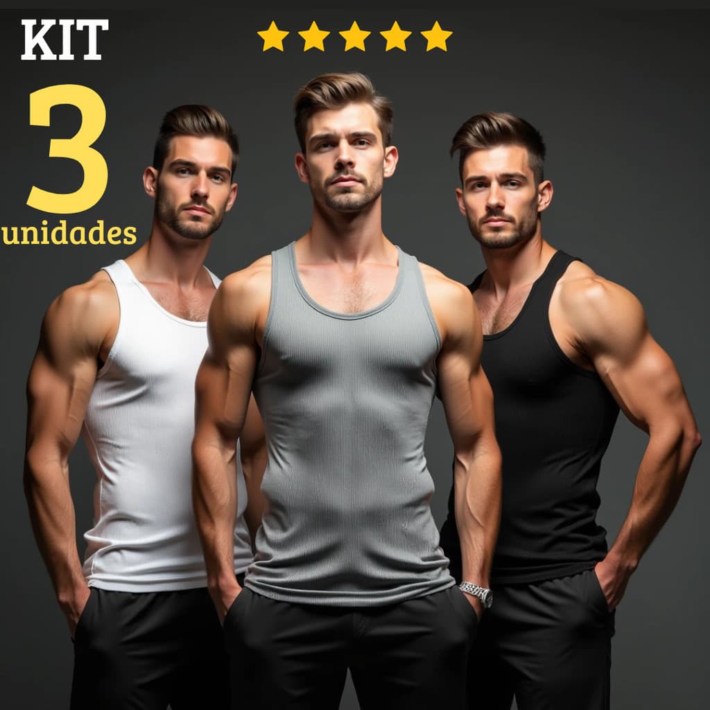 Kit 3 Regata Masculina Justa Algodão Elastano Ribana Canelada