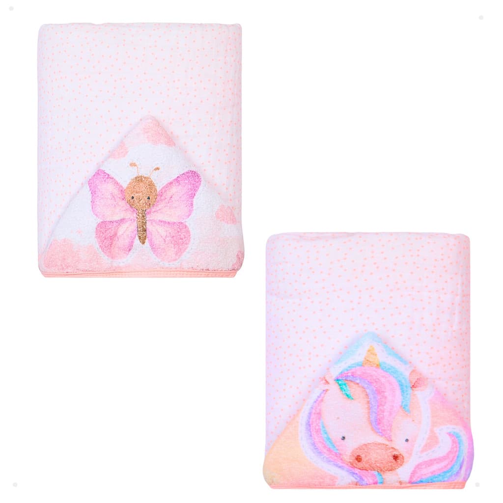 Kit 2 Toalhas De Banho Para Bebê Fralda Soft Amiguinhos Com Capuz 90x80cm