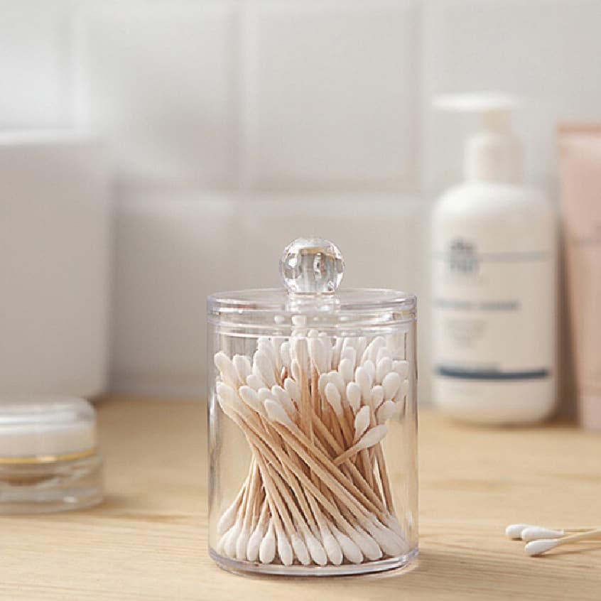 Porta Cotonetes e Algodão 10,5cm Organizador com Tampa e em Acrílico Multiuso Universal Prático universal
