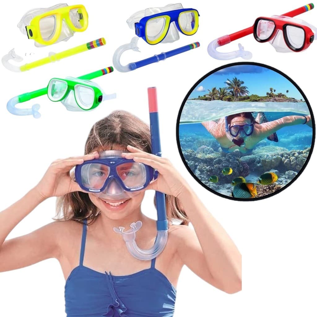 Kit Mergulho Infantil com ajuste Mascara Snorkel Piscina Praia