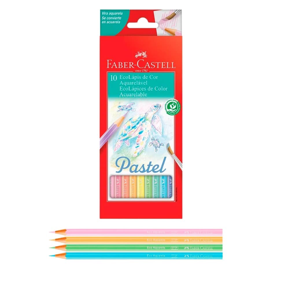Ecolapis de cor, Faber-Castell, 120210P, aquarelavel, Tons pastel, estojo com 10 cores, Multicor, 120210P