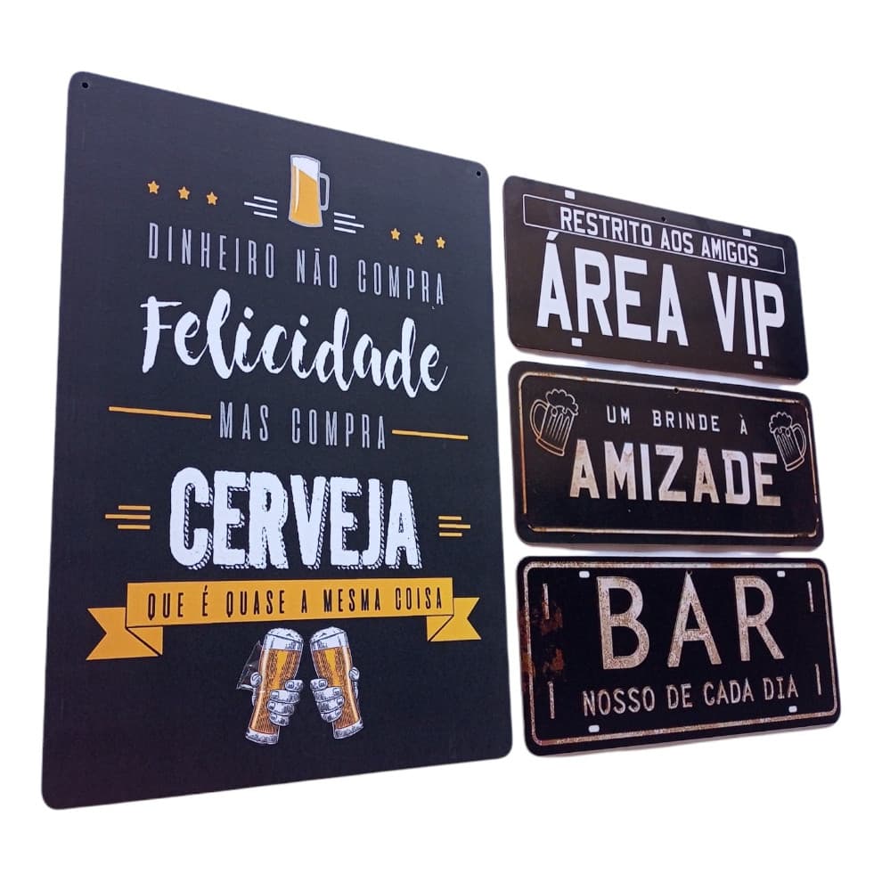 Kit 4 Placas Decorativas P/ Área Churrasco Área Vip Gourmet