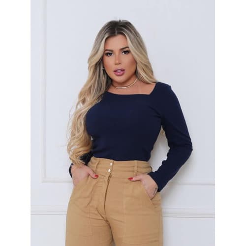 Blusa Feminina Manga Longa Viscolycra Decote Quadrado Moda