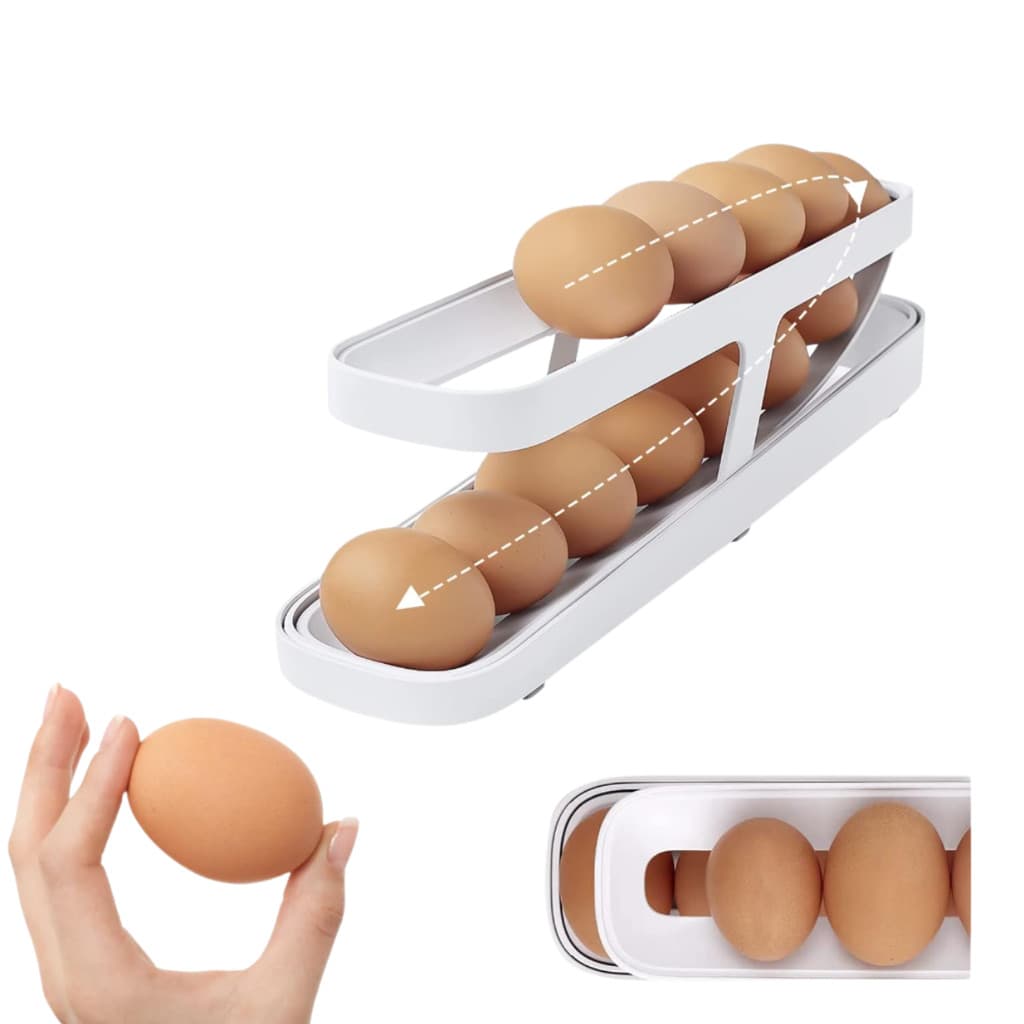 Organizador Suporte Porta Ovos 2 Andares Geladeira Prateleira Bandeja Rolante Armazenar Cozinha