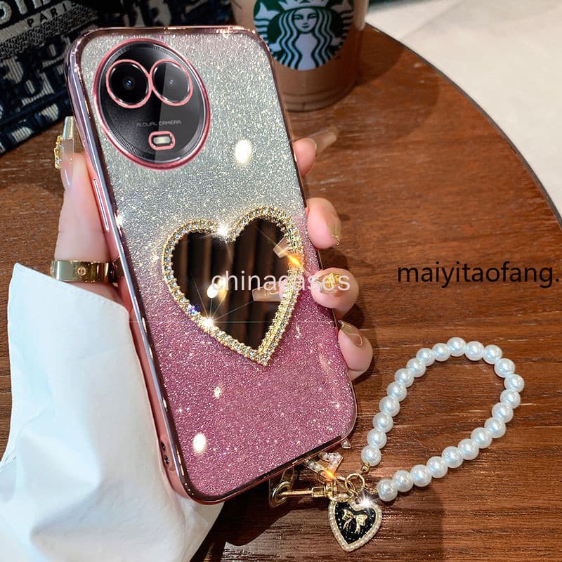 Realme 11 4G 5G 11X 5G 11 Pro 10 12 12X Plus C65 C67 Capa De Telefone Transparente Amor Espelho Pulseira De Silicone Mac