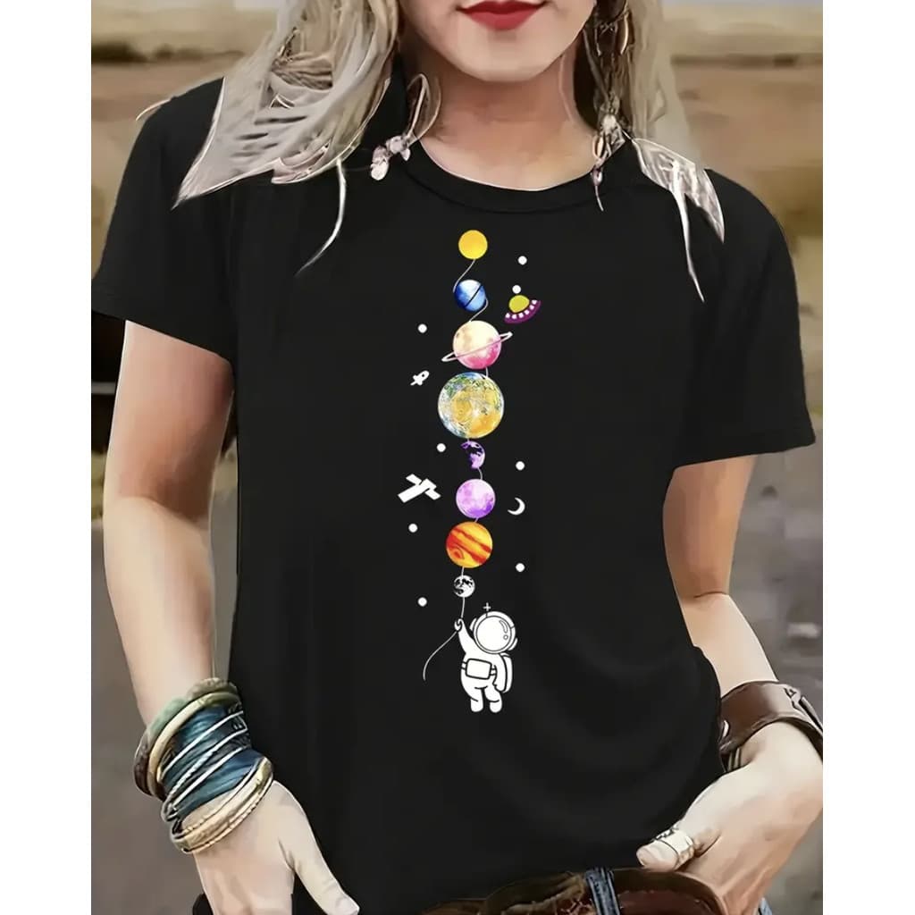 Camiseta Feminina Estampa Planetas Roupas Femininas