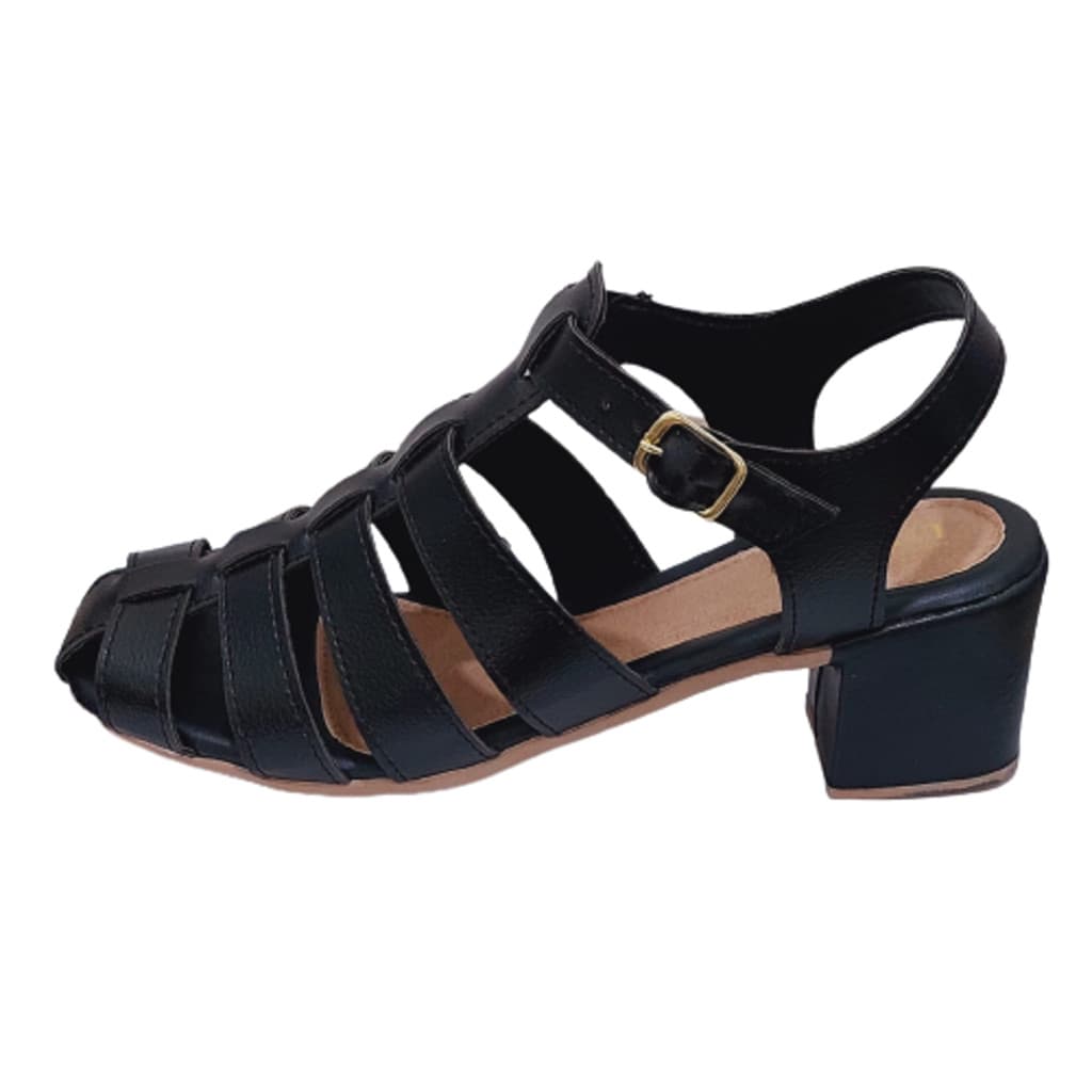 Sandália Feminina de Salto Grosso Fechada com Fivela Sandalia Fisherman de Saltinho Ref. 31/82