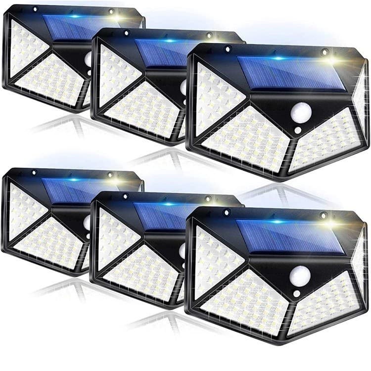 10 Luminária Solar com Sensor para Jardim Externa 100 Leds Prova D'Água (27S)