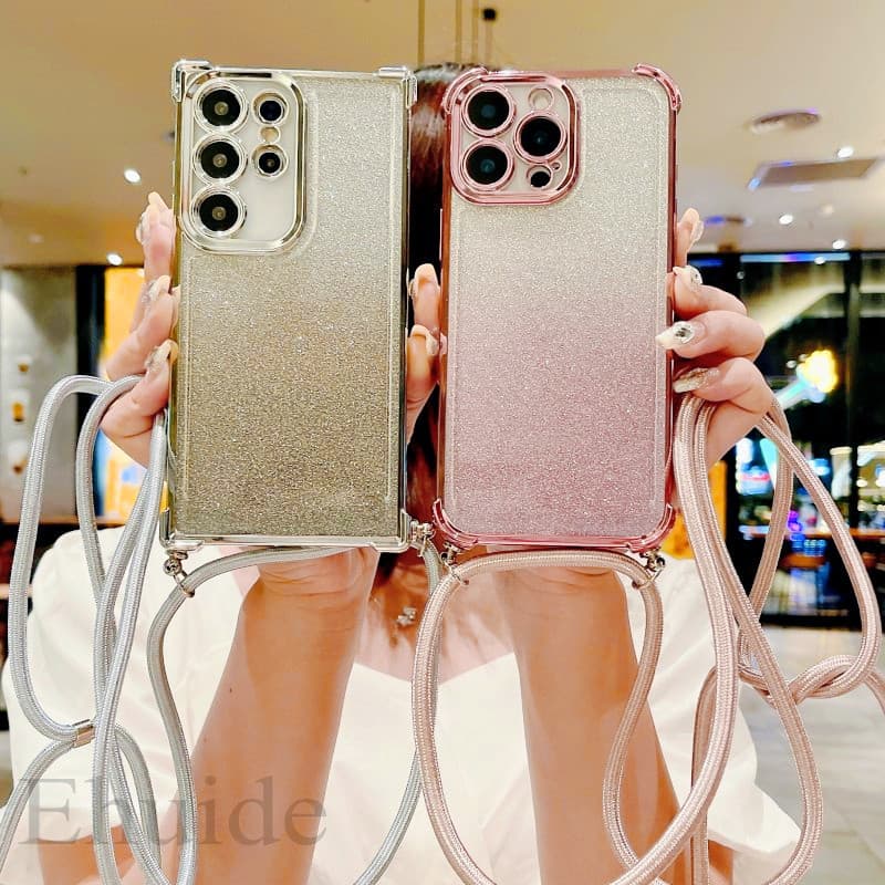 Samsung Galaxy S24 Ultra S23 FE S22 S21 Plus Alça Crossbody Cordão Silicone Caso De Telefone Doce Cor Macio TPU Capa Tra
