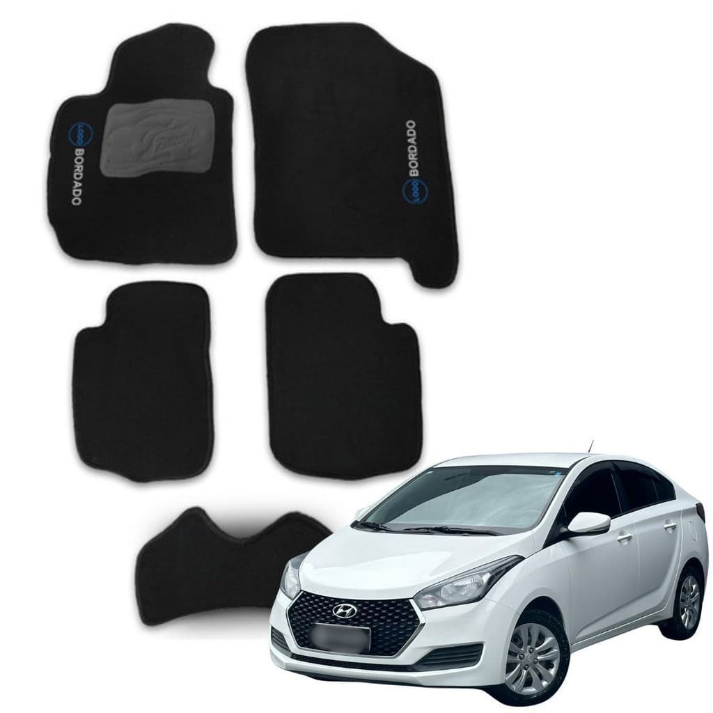 Tapete Carpete  HB20S Sedan , 2013 a 2019, Conjunto de 5 Peças Preto