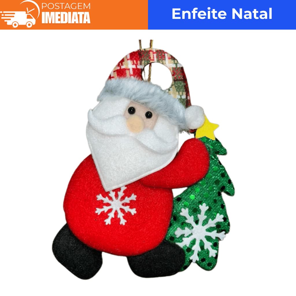 Pingente para Árvore de Natal Decoração Papai Noel Enfeite de Feltro Luxo Pelúcia