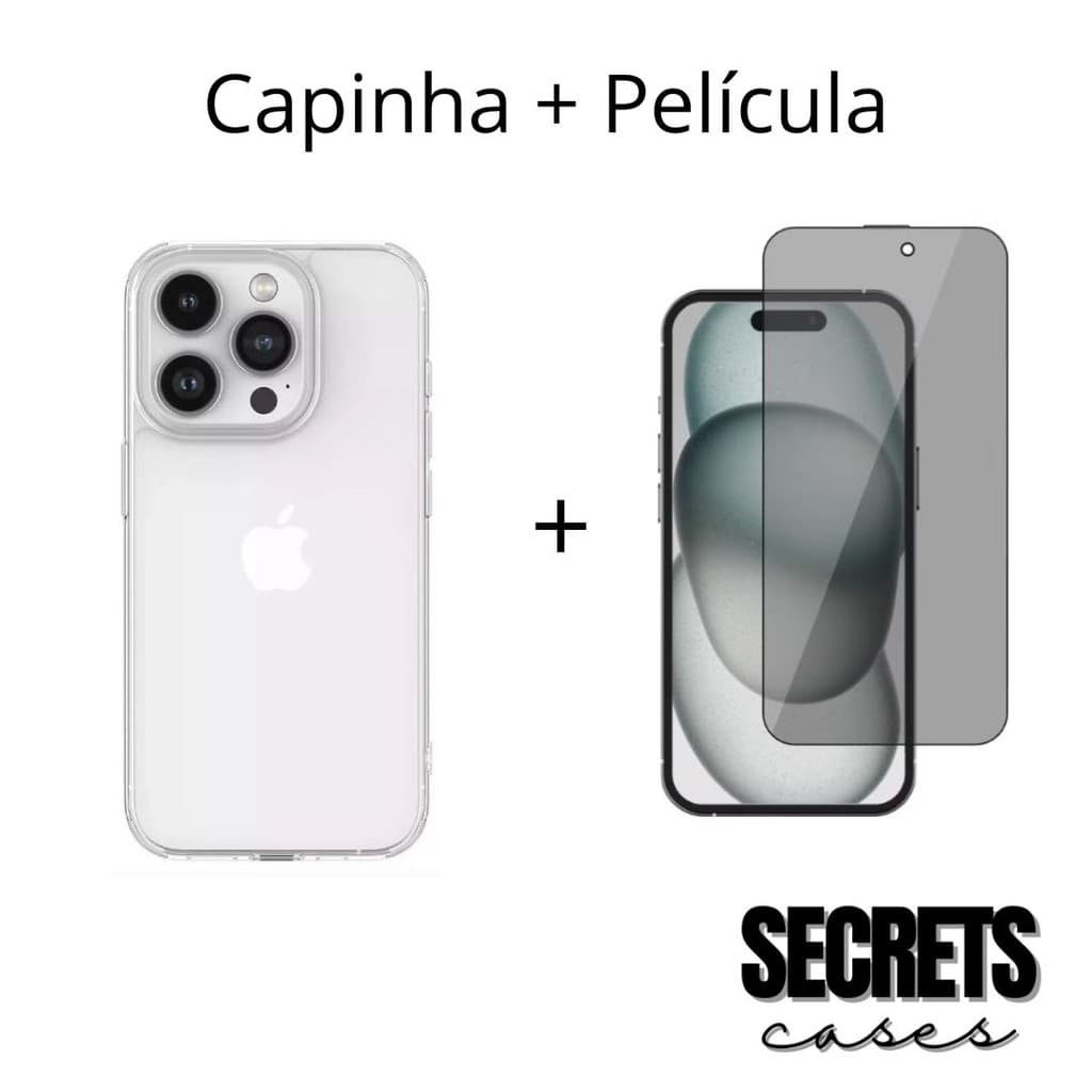Kit Capinha Anti-Shock Para iPhone 16 Pro Max + Película 3D Privacidade