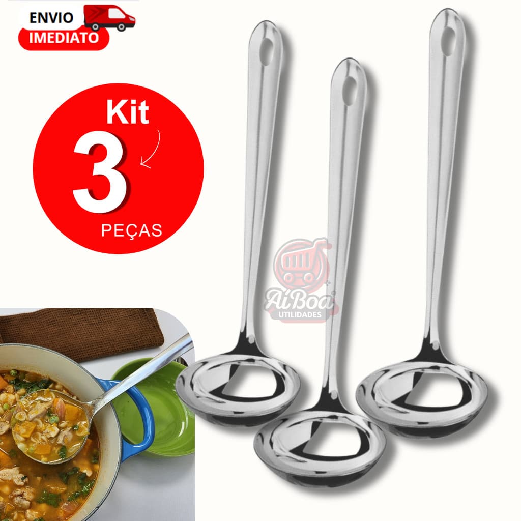 Kits Concha de Inox 23cm para Servir Feijão Sopa e Caldos Utensílio de Cozinha Resistente