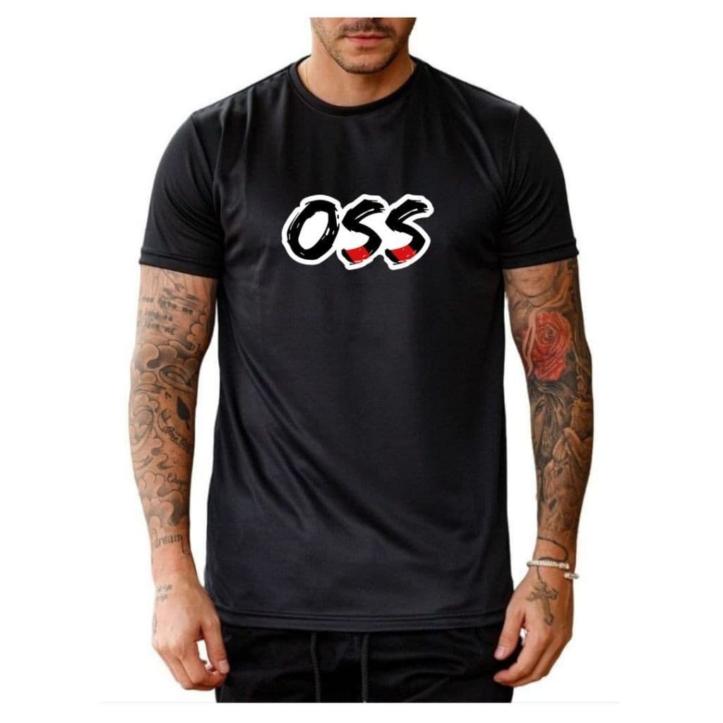 Camisa básica para treino academia corrida musculação personalizada luta Jiu-Jitsu Oss faixa preta  masculina feminina