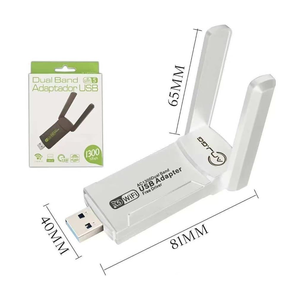 Adaptador Wi-Fi USB Dual Band 1300Mbps USB 3.0 2 Antenas 2.4G 5G Alta Velocidade para PC Notebook